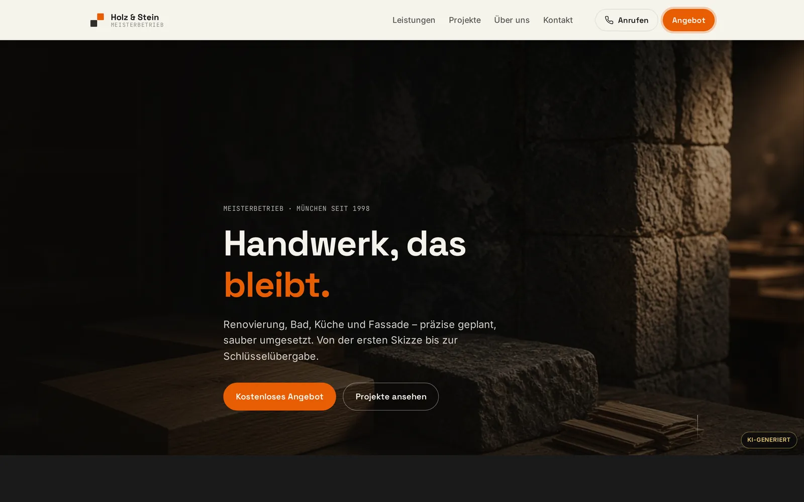 Startseite der Studie Holz & Stein (Screenshot)