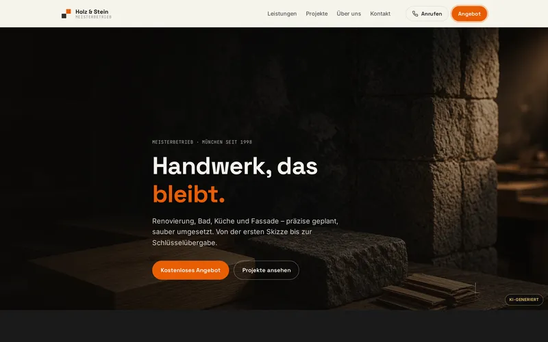 Startseite der Studie Holz & Stein (Screenshot)