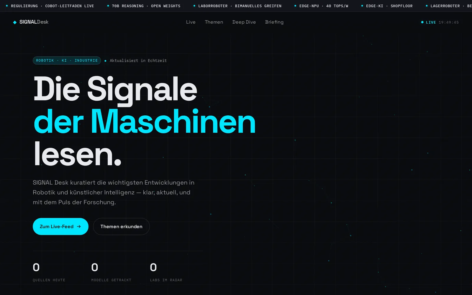 Startseite der Studie SIGNAL Desk (Screenshot)